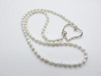 Vintage Redesigned 50s White AB Glass Bead Necklace with Large Diamante Heart