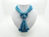 Stunning Turquoise Glass Seed Bead Multi Strand Tassel Statement Necklace 
