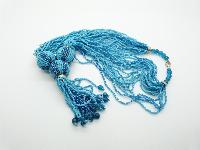 Stunning Turquoise Glass Seed Bead Multi Strand Tassel Statement Necklace 