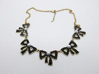 Vintage Inspired Black Enamel Bow and Faux Pearl Bead Goldtone Necklace 