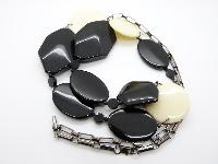 Stylish and Contemporary Black and Cream Plastic Bead Metal Chain Necklace