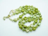 Vintage 50s Unusual Two Row Green Lustre Lucite Bead Necklace 53cms