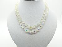 Vintage 50s Two Row AB Crystal Glass Bead Necklace with Diamante Ends