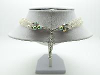 Vintage 50s Two Row AB Crystal Glass Bead Necklace with Diamante Ends