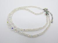Vintage 50s Two Row AB Crystal Glass Bead Necklace with Diamante Ends