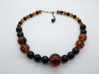 Vintage 50s Chunky Black and Amber Coloured Plastic Lucite Bead Necklace