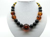 Vintage 50s Chunky Black and Amber Coloured Plastic Lucite Bead Necklace