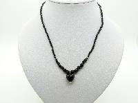 £5.00 - Vintage Redesigned Sparkling Black Crystal Glass Bead Necklace Heart Pendant