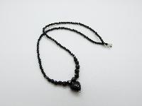 Vintage Redesigned Sparkling Black Crystal Glass Bead Necklace Heart Pendant