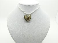£8.00 - Vintage Redesigned White Glass Bead Necklace Murano Glass Heart Pendant