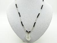 £8.00 - Vintage Redesigned Black and Clear Glass Bead Necklace White Heart Pendant