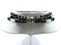 Vintage 50s Stunning Three Row Black and White Glass Bead Necklace Quality!