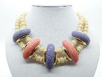 Vintage 60s Purple Pink and Cream Two Row Plastic Bead Collar Necklace 