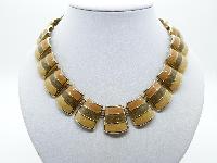 Vintage 30s Wide Orange Olive and Yellow Enamel Goldtone Collar Necklace