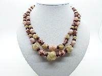 Vintage 50s Two Row Cream and Maroon Lucite Plastic Textured Bead Necklace 