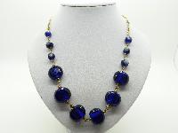 Pretty and Unusual Violet Blue Glass Bead Goldtone Chain Necklace