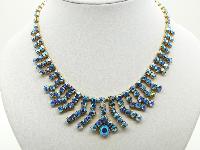 Vintage 50s Amazing AB Blue Sparkling Diamante Tassel Drop Necklace