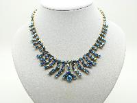 Vintage 50s Amazing AB Blue Sparkling Diamante Tassel Drop Necklace