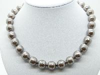 Vintage 50s Very Attractive Silver Grey Faceted Glass Bead Necklace Quality