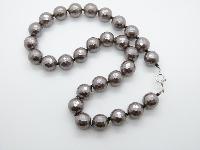 Vintage 50s Very Attractive Silver Grey Faceted Glass Bead Necklace Quality