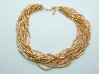 Vintage 50s Multi Strand Shades of Orange Faux Pearl Plastic Bead Necklace