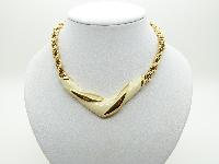 Vintage 80s Quality Designer Cream Enamel and Goldtone V Shaped Necklace