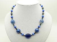 Vintage Redesigned 70s Blue Glass and Hematite Bead Necklace Fab!