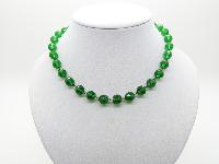 Vintage 30s Stunning Emerald Green Crystal  Faceted Glass Bead Necklace