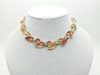Vintage 50s Signed Jewelcraft Two Tone Orange Enamel Fancy Link Necklace