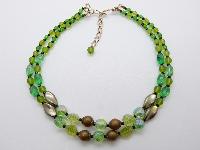 Vintage 50s Pretty Two Row Green and Brown Glass Bead Necklace