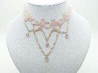 Vintage Style Pretty Pink AB Glass Bead Festoon Drop Choker Necklace