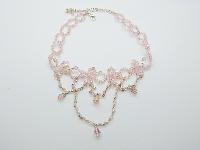Vintage Style Pretty Pink AB Glass Bead Festoon Drop Choker Necklace