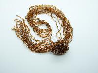 Fab Long Multi Strand Gold and Clear Glass Seed Bead Flower Tassel Necklace