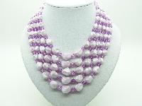 Vintage 50s Amazing Five Row Lilac Pink Textured Lucite Bead Necklace Mint!