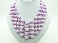 £24.00 - Vintage 50s Amazing Five Row Lilac Pink Textured Lucite Bead Necklace Mint!