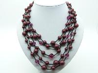 Vintage 50s Five Row Maroon Red Black and AB Pink Glass Bead Necklace