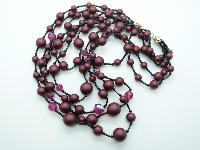 Vintage 50s Five Row Maroon Red Black and AB Pink Glass Bead Necklace