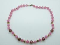 Vintage 30s Pink Glass and Pink Wedding Cake Murano Flower Bead Necklace 