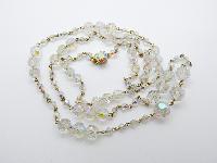 Vintage 30s Long AB Crystal Glass Bead Flapper Necklace Diamante Clasp