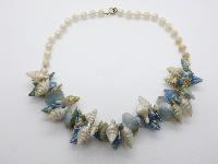 Vintage 50s Quirky White and Blue Plastic Shell Charm Bead Necklace 