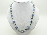 Vintage Redesigned Blue Flower Murano Glass and Crystal Bead Necklace