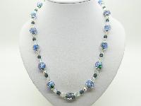 Vintage Redesigned Blue Flower Murano Glass and Crystal Bead Necklace