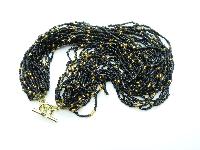 Vintage 50s Fab Black and Gold Seed Glass Bead Multi Strand Twist Necklace