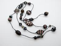Vintage 30s Style Black and Gold Murano Glass Wedding Cake Bead Necklace