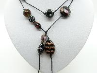 Vintage 30s Style Black and Gold Murano Glass Wedding Cake Bead Necklace