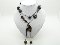 Vintage 30s Style Black and Gold Murano Glass Wedding Cake Bead Necklace