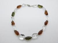 Vintage 60s White Amber and Green Glass Irregular Shaped Bead Necklace