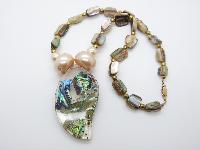 Vintage 50s Abalone Bead and Pearl Necklace with Fab Large Lucite Pendant 