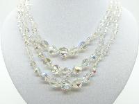£35.00 - Vintage 50s Sparkling Three Row AB Crystal Glass Bead Necklace Fab!
