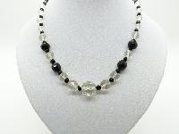 £24.00 - Vintage 30s Art Deco Monochrome Black and White Crystal Glass Bead Necklace